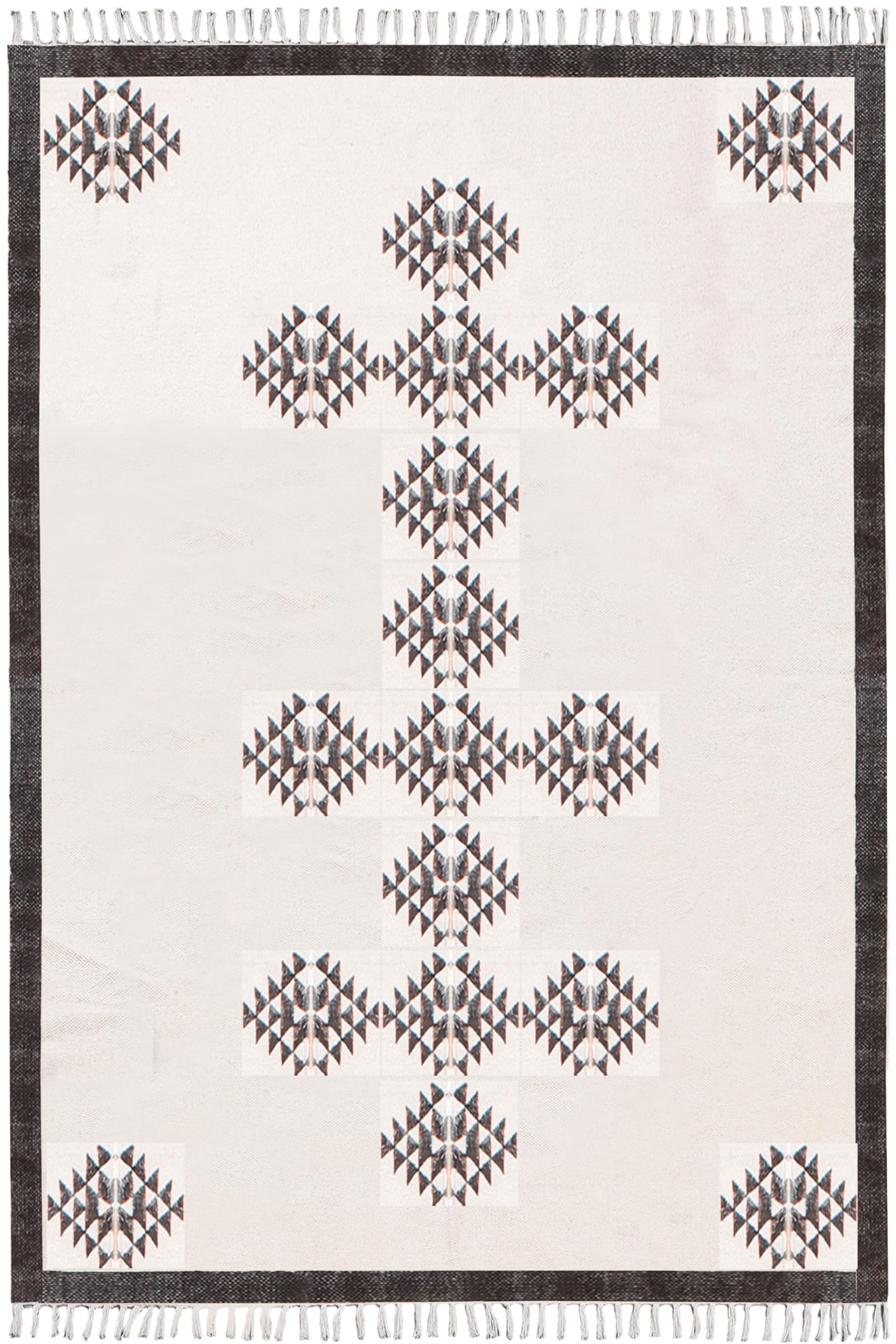 Lot de 4 tapis carrés Kilim style bohème beige et noir en coton