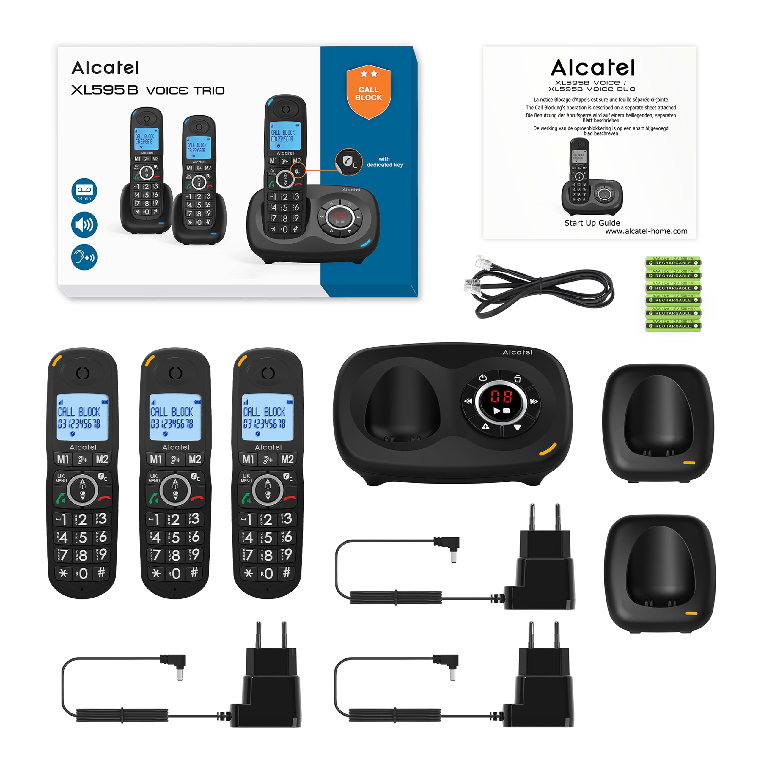 ALCATEL XL595 B Voice Trio - Telefono Fisso Senza Fili Senior Con Risponditore - Grande Schermo Retroilluminato - Mani Libere - Funzione Blocco Chiamate - Audio Boost - Risponditore 14 Min - 3