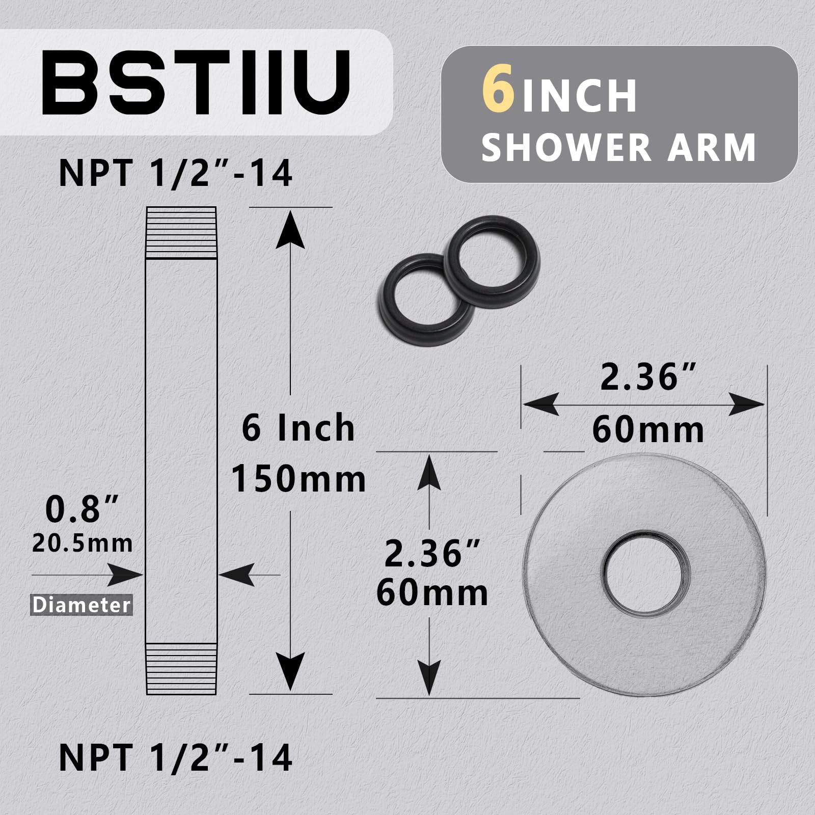 Estensore Braccio Doccia 10,2 Cm Cromato | Prolunga Diritto Femmina/maschio NPT 1/2'' Con 2 Guarnizioni