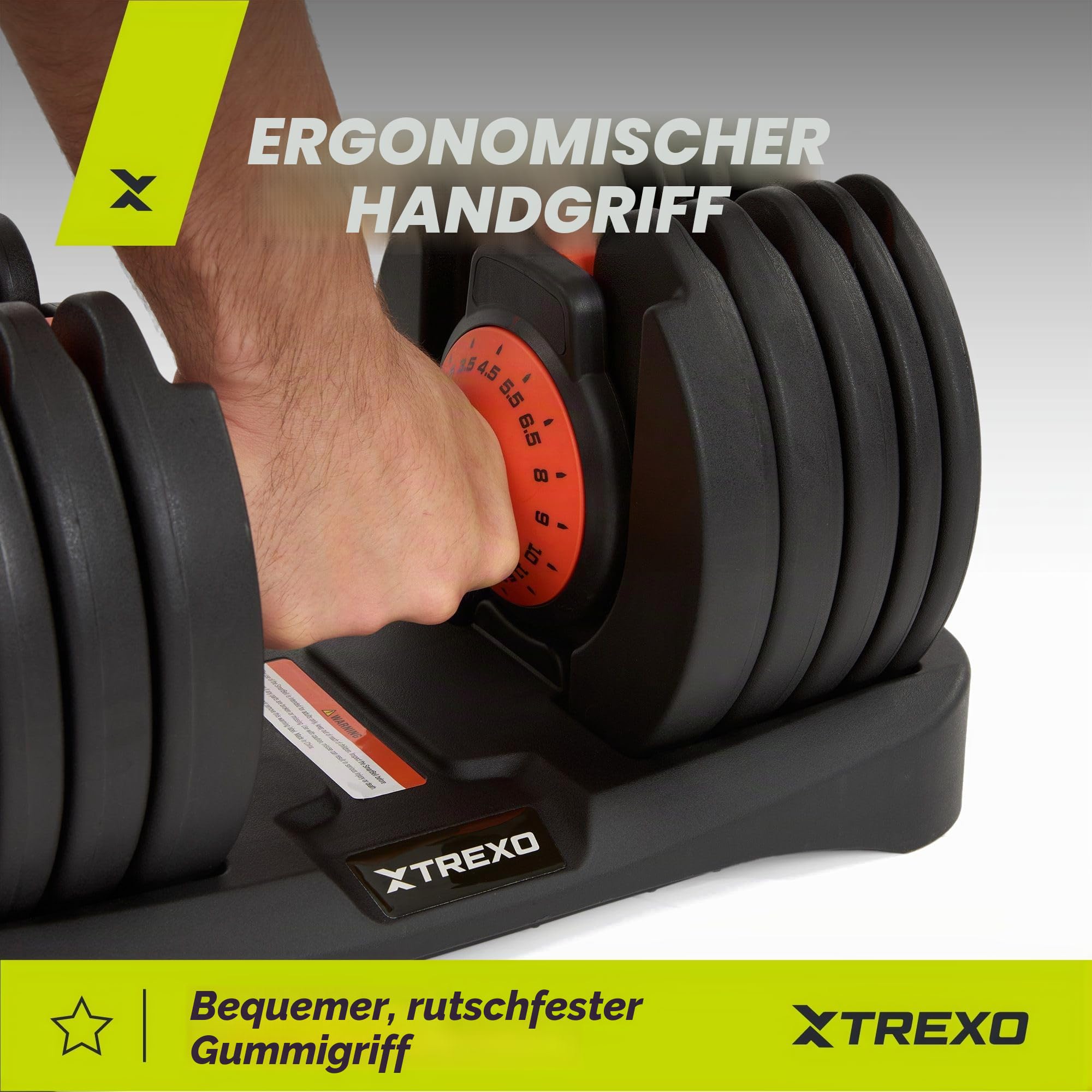 Schnelle Gewichtsanpassung im Griff – Trexo EVO Verstellbare Kurzhantel – Stahlzahnrad & rutschfester Chromgriff – 24 kg Set mit Ablage – für Krafttraining im Home Gym