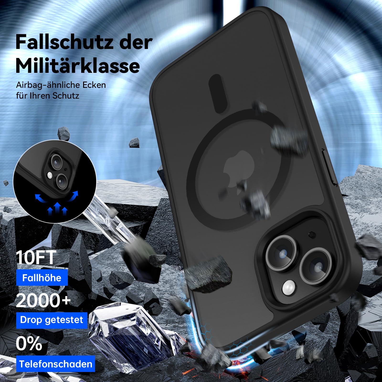 Natiiozie Magnetica Cover per iPhone 13/iPhone 14 Compatibile con MagSafe Custodia Traslucida Opaca Posteriore, Antiurto Anti-impronta Resistente ai Graffi Protettiva Case,Nero