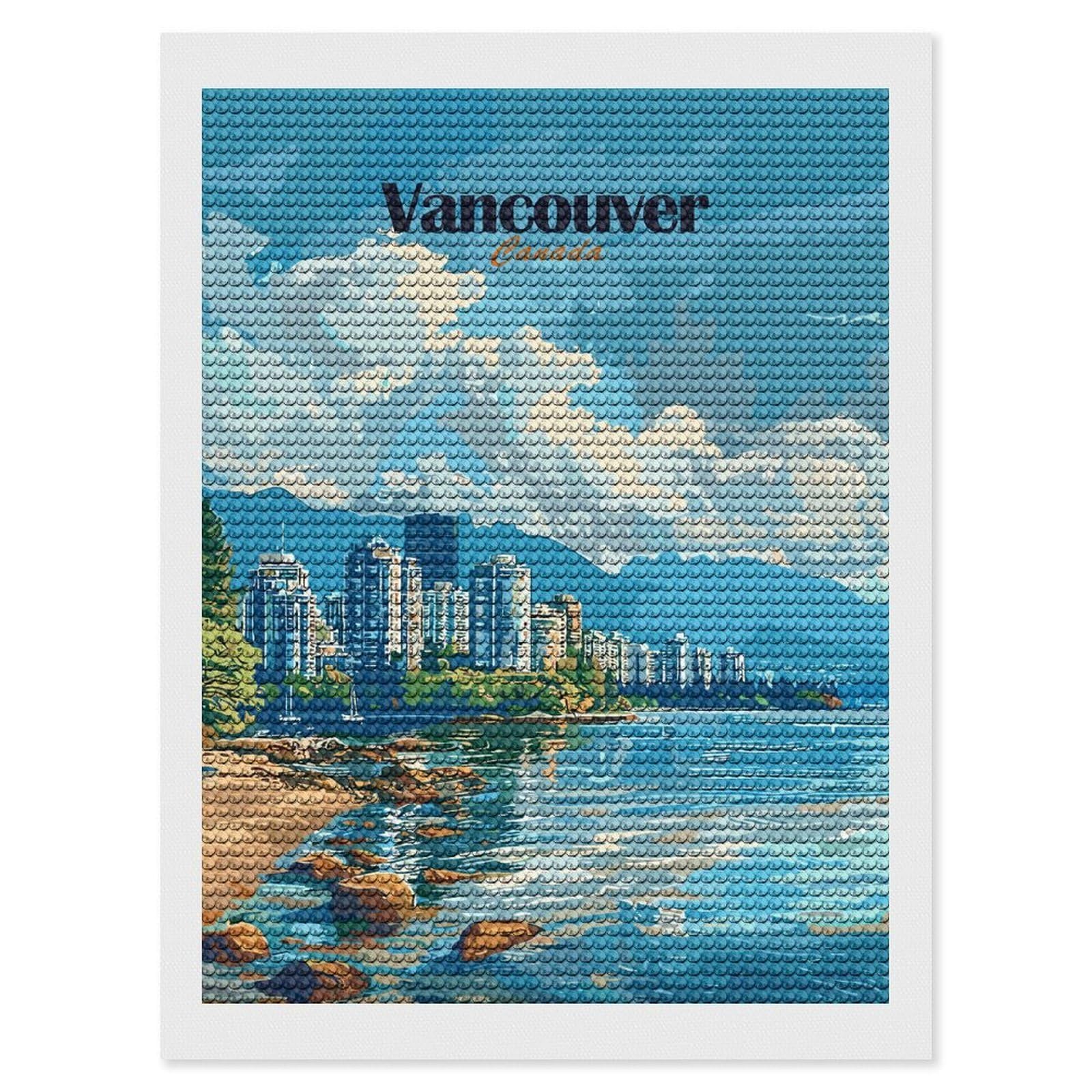 Junmoney Vancouver Canada Cityscape Art Diamond Art Canvas 12"x16", for Creative Relaxation, Simple to Start, Aesthetic Room Decor, Holiday Gift Idea