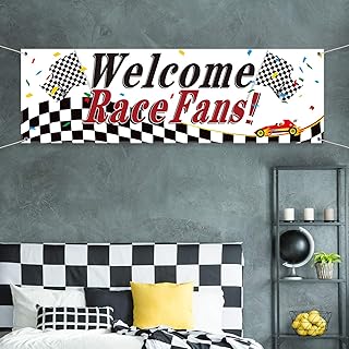 Blulu Racing Party Decorations, Welcome Race Fans Banner Racing Party Suppliers Race Car Banner Garland Backdrop Photo Booth Props Racing Car Birthday Party Decor