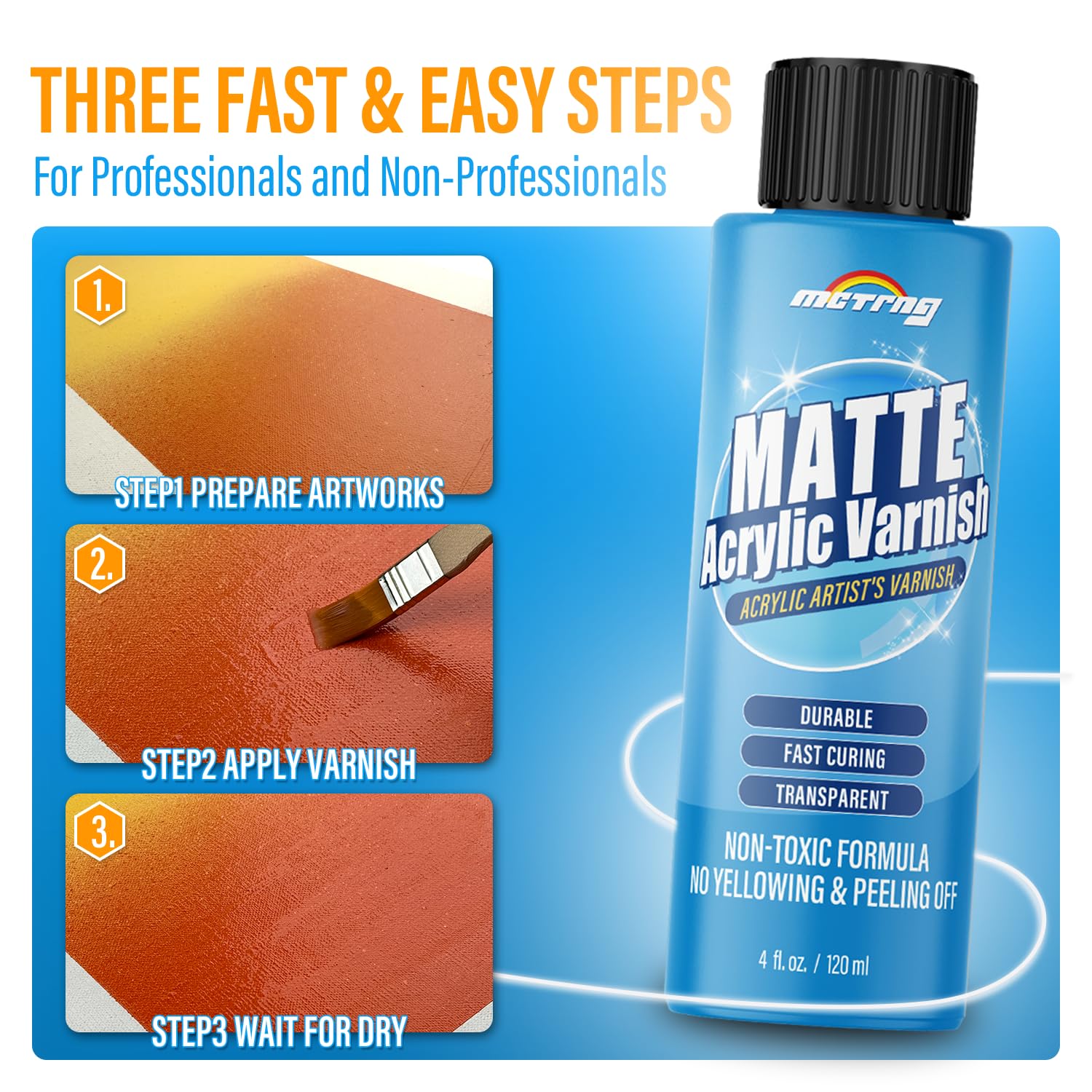 Matte Varnish for Acrylic Painting, Artist's Acrylic Varnish, Non-Yellowing, Non-Toxic, Anti-Crazing, Satin & Matte Finish, for Artwork, Acrylics Paint, Suitable for Pro Artists, Hobby Painter