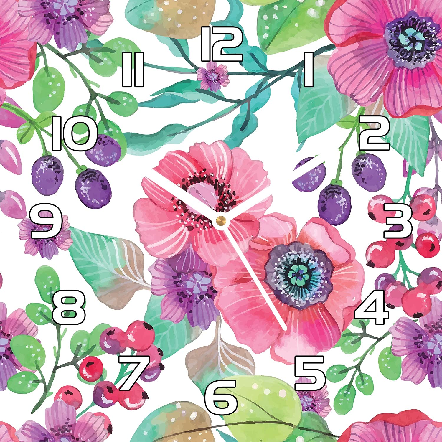 Horloge en Verre Impression Moderne Fleurs Coloray Déco Salon