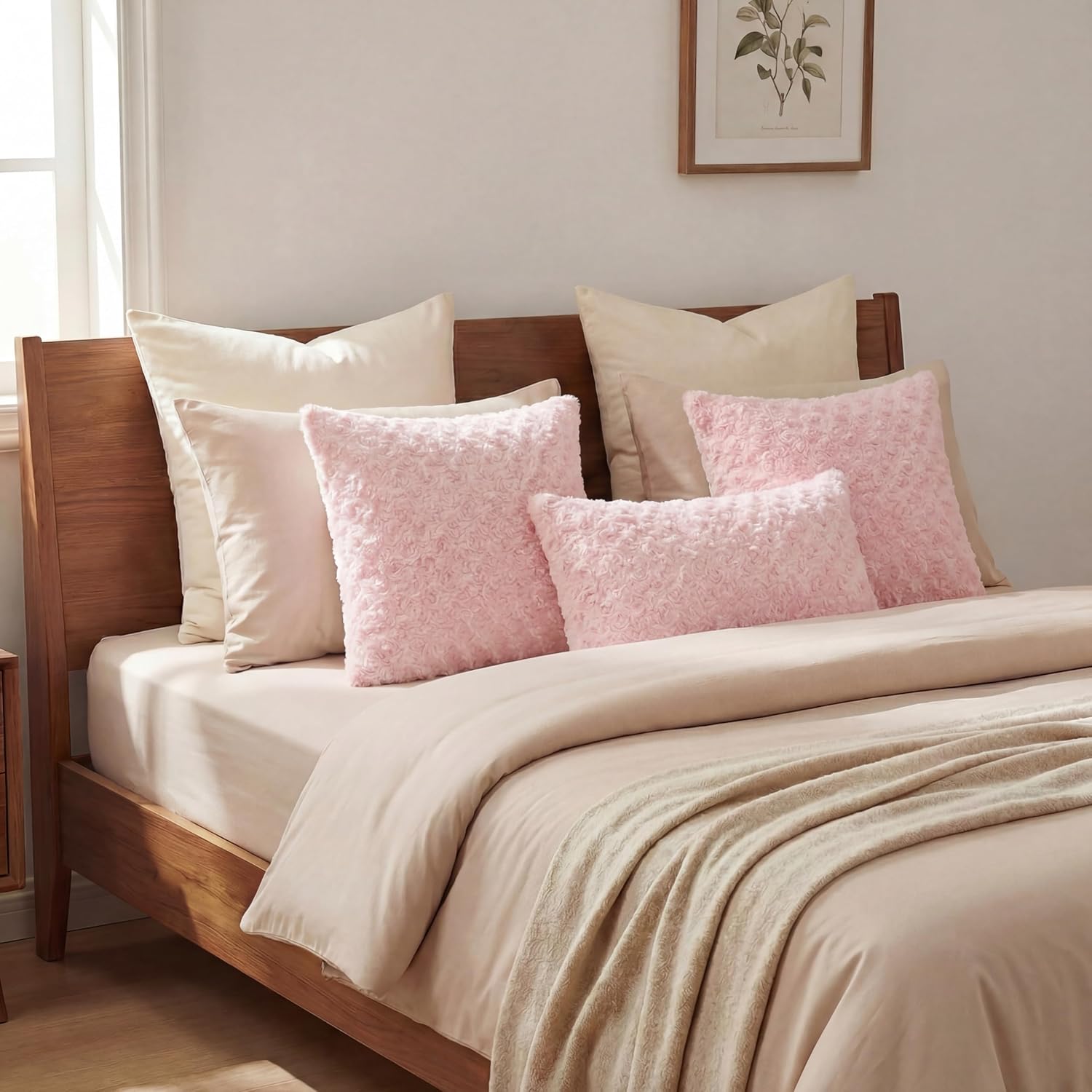 FUTEI Pink Decorative Throw Pillow Covers 18x18 Inch Set of 2,Soft Solid Rose Swirl Textured Cushion Case,Valentine's Day Decor for Couch Living Room - Image 4