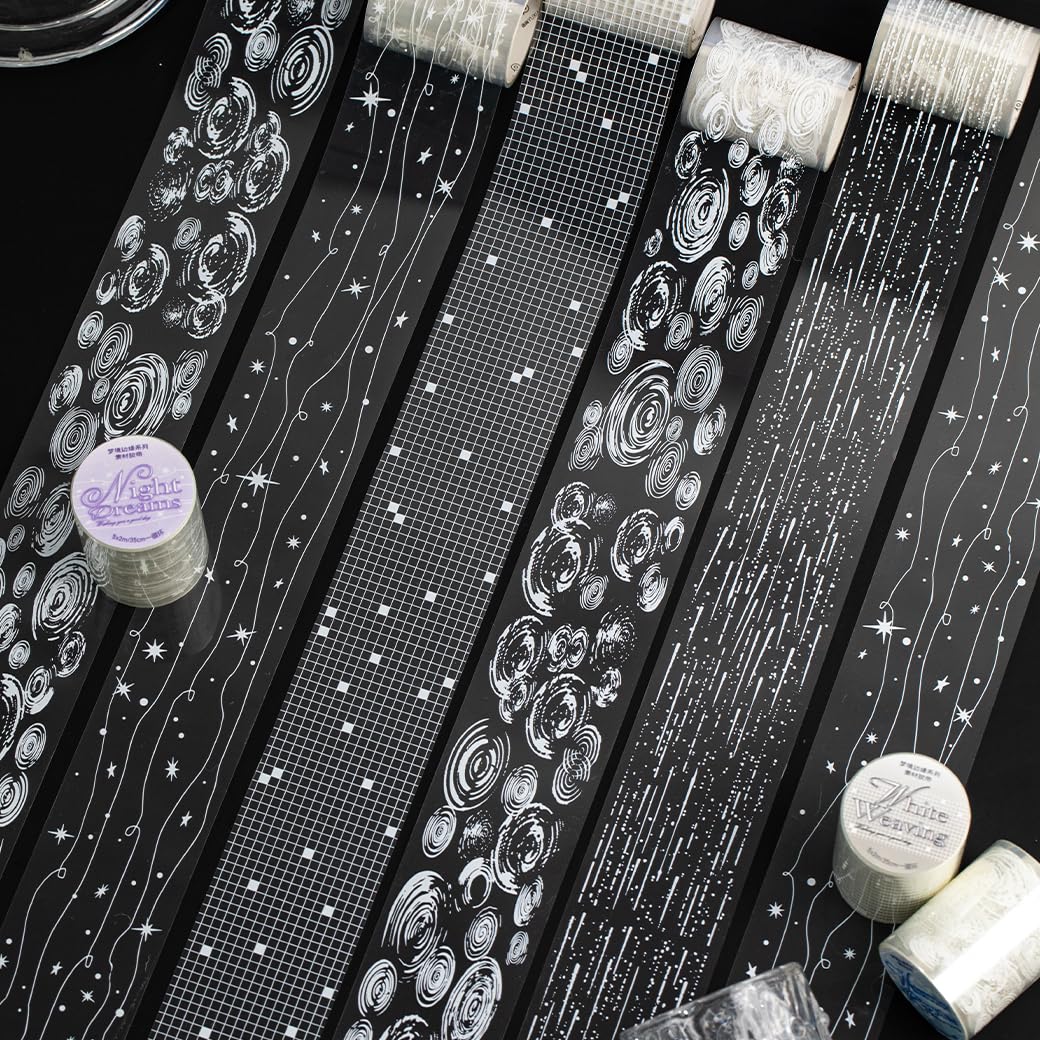 Alideco 4pcs Decorative Adhesive Tapes Vintage Retro Water Pattern PET Tape Great for Bullet Journal Supplies, Arts, Scrapbook, DIY Crafts, Planners (mengjingbianyuan)