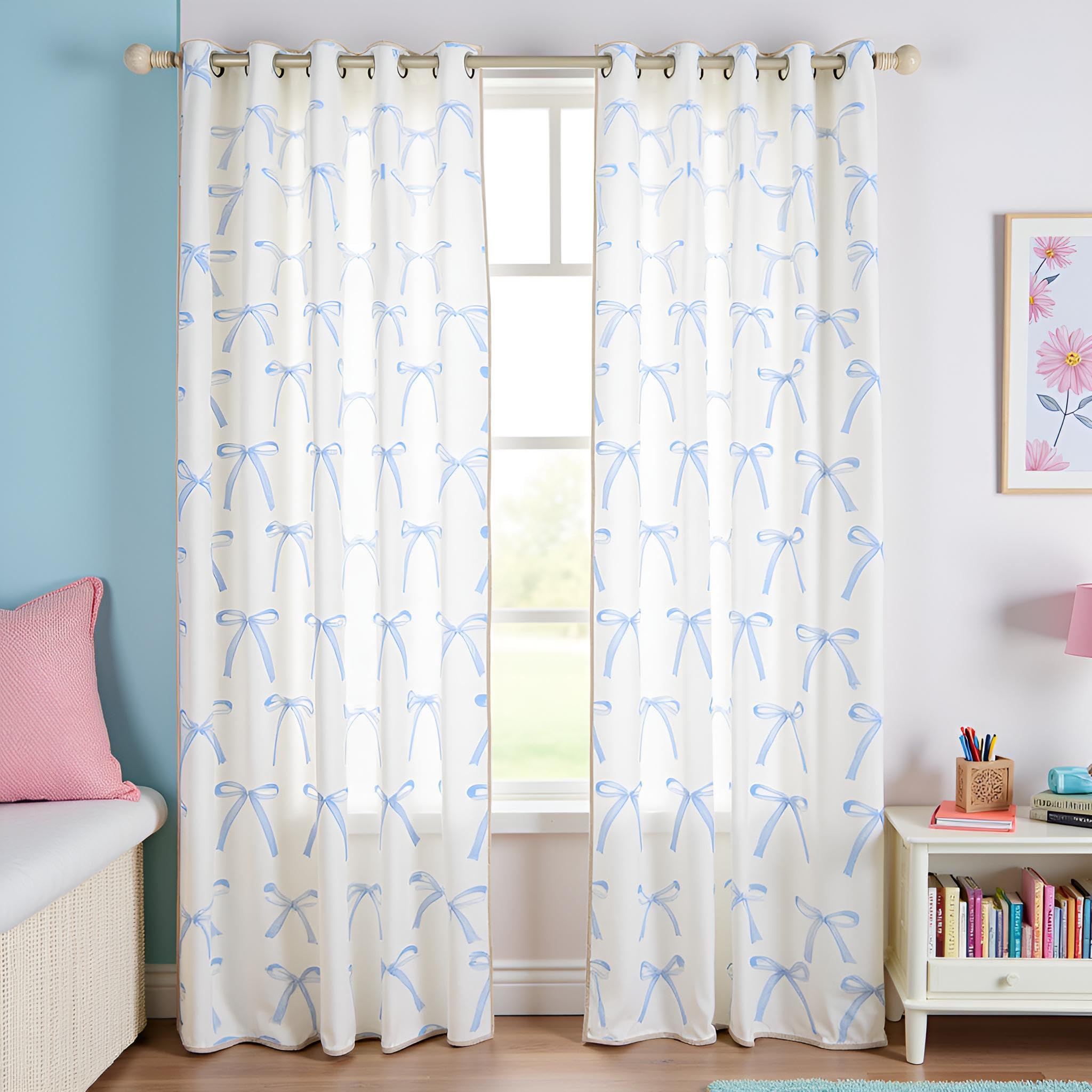 Rideaux de fenêtre pour enfants anti-lumière bleus motif géométrique pour chambre fille