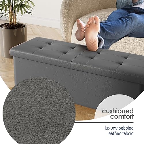 Miniatura 106 de Otomana plegable para dormitorio o sala de estar, con contenedores de almacenamiento, reposapiés para el extremo de la cama, soporta hasta 660 lb,