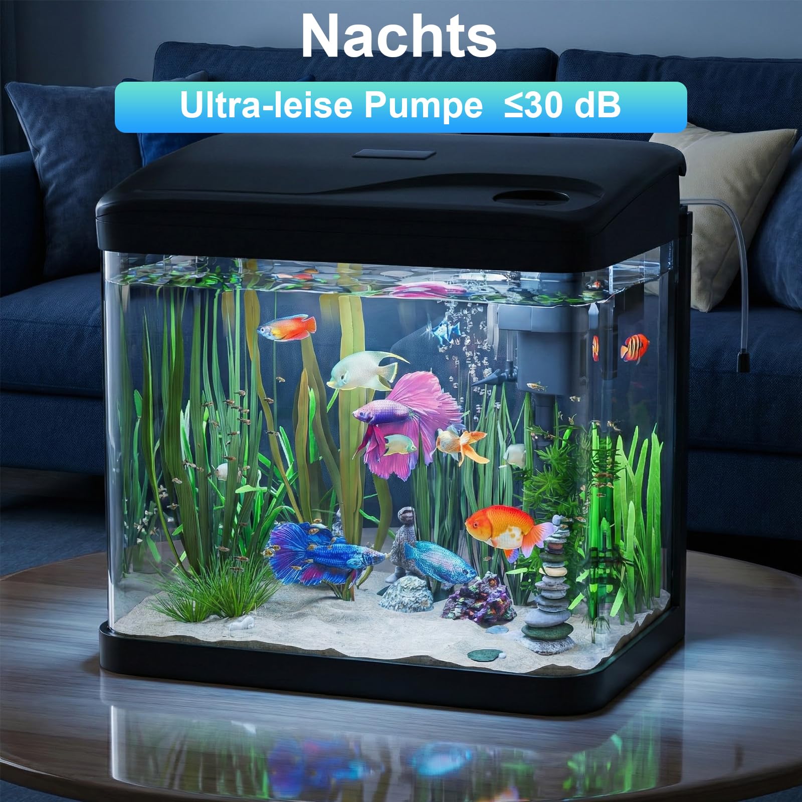 Aquarium Komplettset Nano 15L mit LED-Leuchten & Filtersystem Schwarz