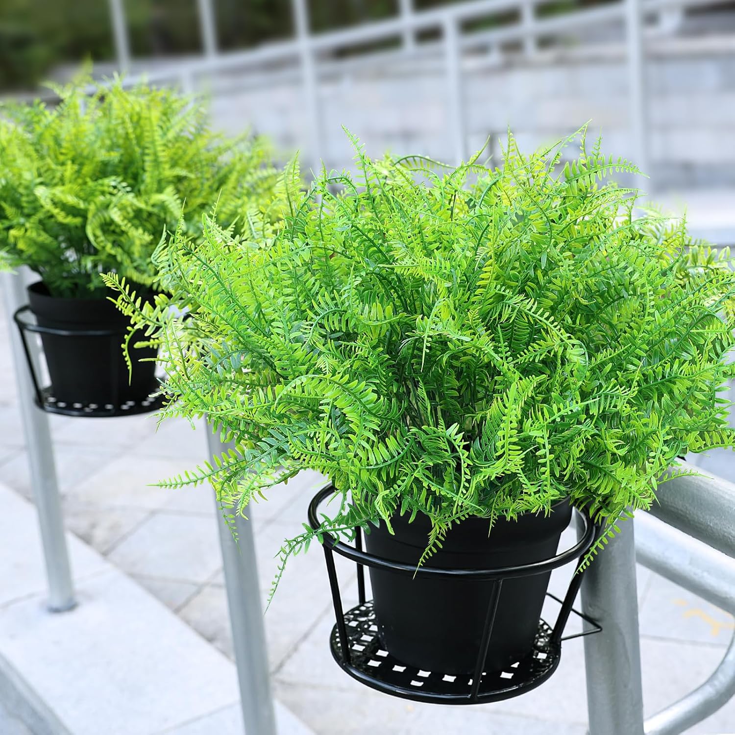 Set of 2 Large Potted Plants Artificial Ferns for Outdoor - Already Assembly Faux Ferns in Pots UV Resistant Realistic Fake Greenery Potted for Outdoor Home Office Patios Porches Yards Decor
