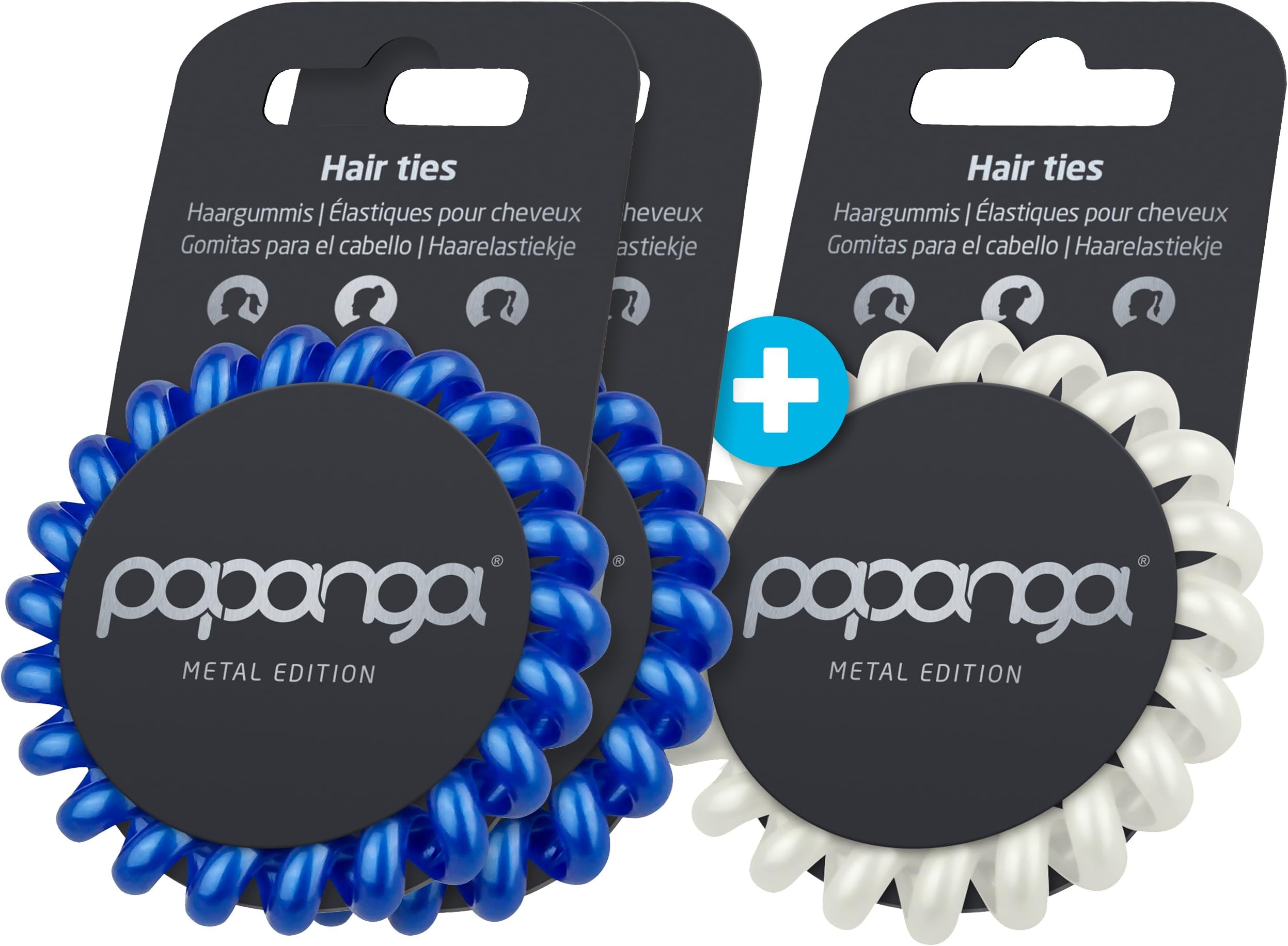 Original Papanga® spiral hairbands, 2 + 1 bonus pack, Metal Edition, size: Big, colour: 2 x Metallic Ocean + 1 x White Pearl