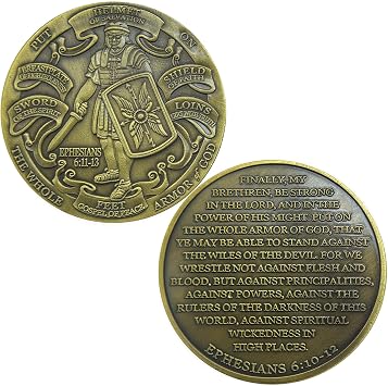 Armor of God Scripture Coin Ephesians 610-13 Bible Verse Challenge Coin with Full Armor Design, Christian Faith Gift