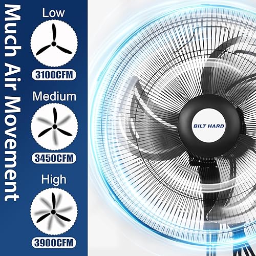 Vista 2 de BILT HARD - Ventilador de pie industrial de metal, resistente, de alta velocidad, oscilante, aspas de aluminio, 3 velocidades y certificado UL