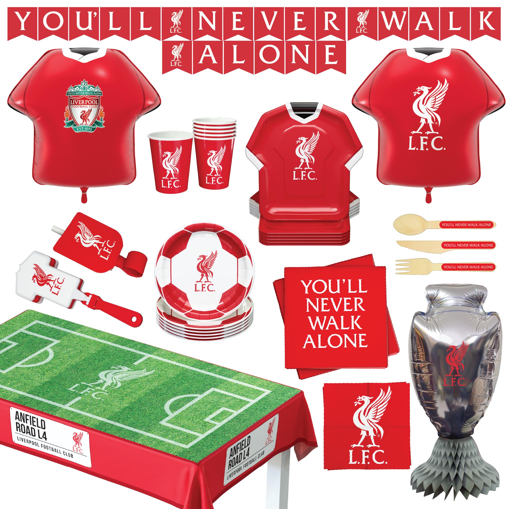 Liverpool Football Club Official Licensed 77-Piece Party Supplies Kit for 6 Guests, Perfect for Birthday & Matchday Celebrations