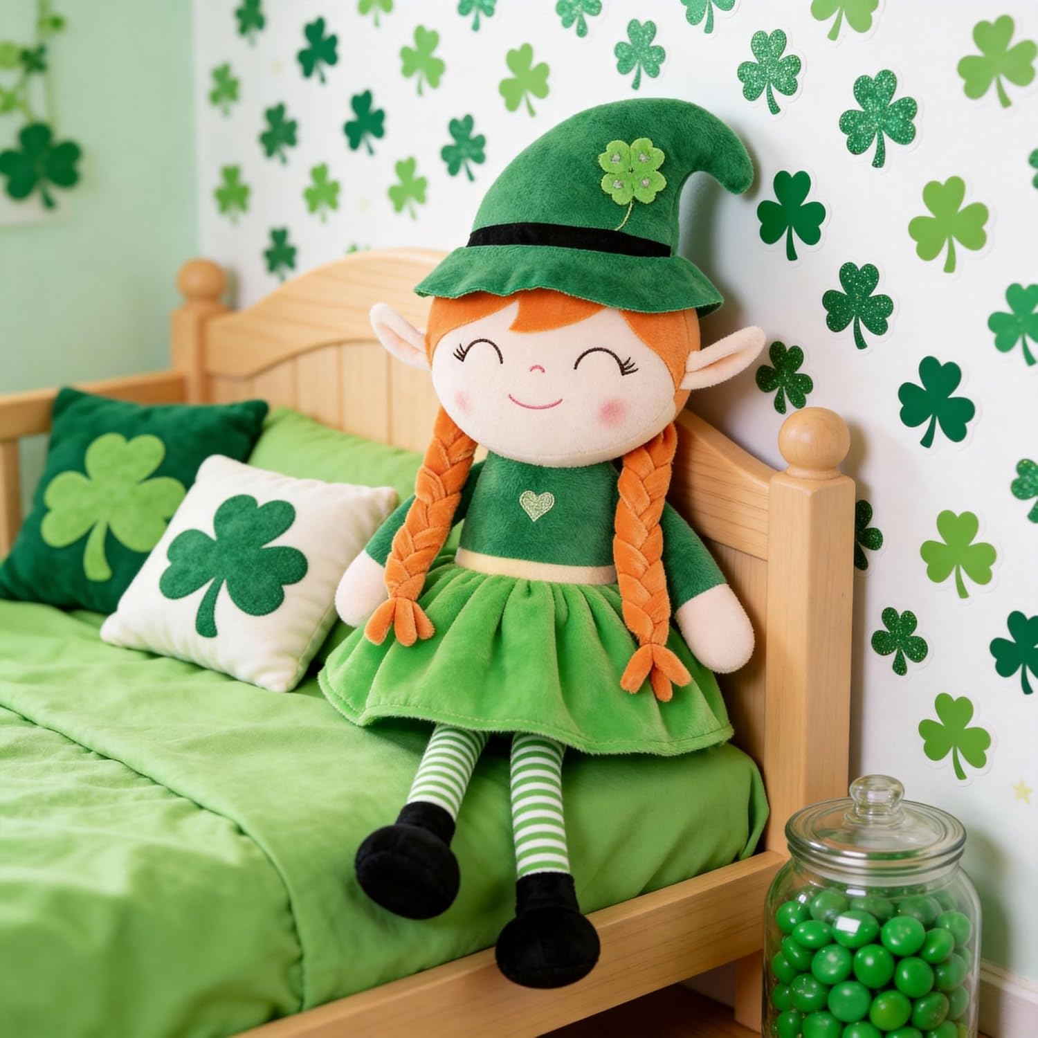 Gloveleya Plush Dolls Saint Patrick's Day Gifts Soft Blessings Doll Shamrock Wishes Plush Leprechaun Baby Girl Gifts