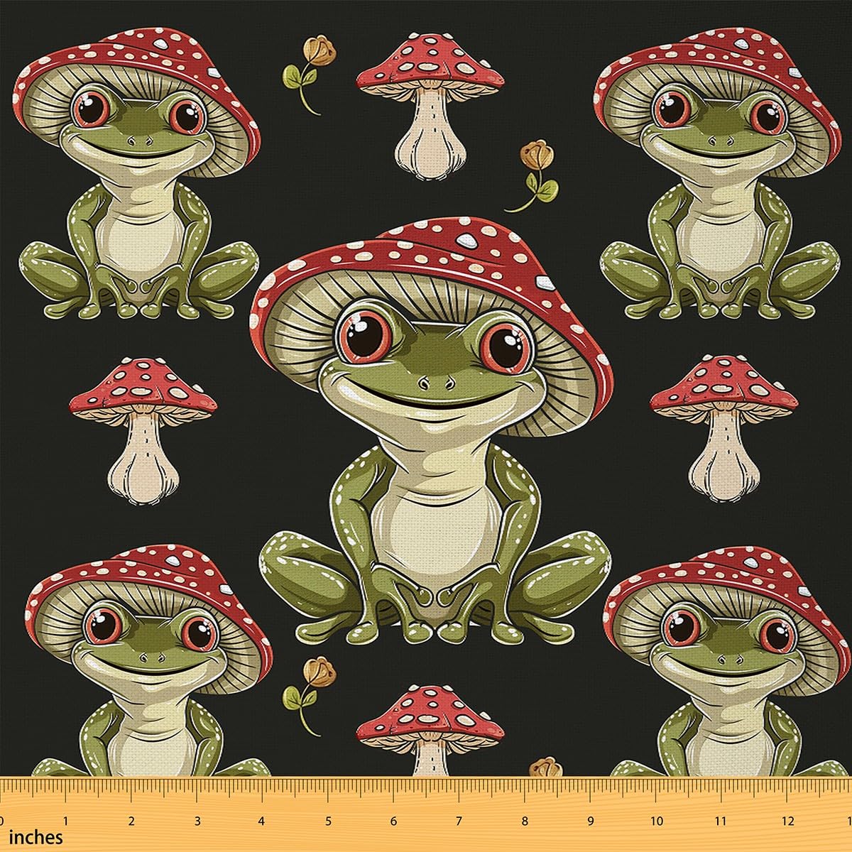 Watercolor Frog Mushroom 100% Polyester Fabric by The Yard,Jungle Wild Animals Plants Pattern,Farmhouse Style Quilting Supplies for Sewing,Jungle