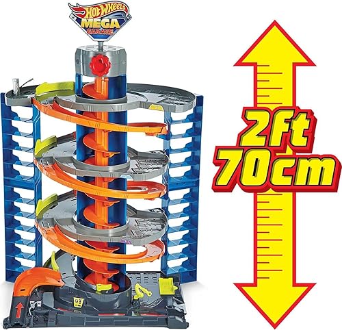 Miniatura 3 de Hot Wheels City Mega Garage Playset con elevador de sacacorchos y almacenamiento para más de 60 autos, incluye 1 vehículo Hot Wheels a escala 164,