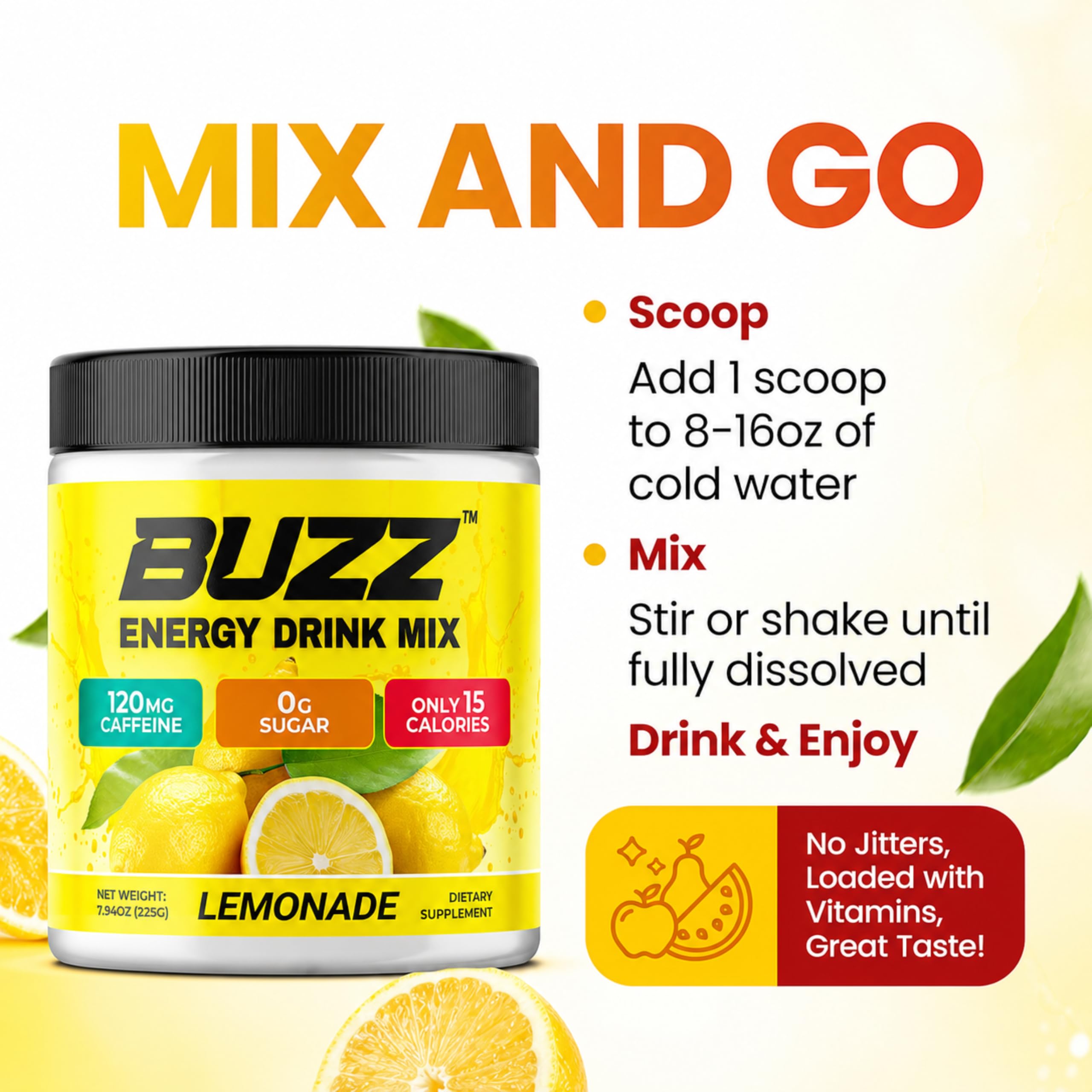 Sugar Free Energy Drink Powder - 18 Vitamins & Minerals, Lemonade Flavor — Amazon image 6