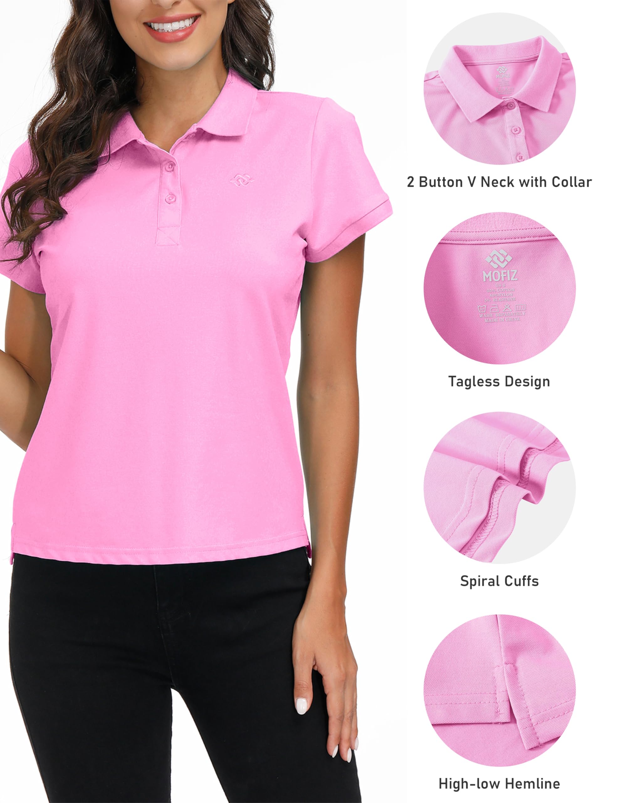 Polo Mujer Camiseta Mangas Cortas Verano Algodón Transpirable Trabajo Golf Tops