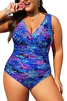 Aqua Eve Plus Size One Piece Swimsuit - One Shoulder, Tummy Control, Mesh Detail (Sizes 12W-26W)