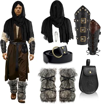 7 PCS Renaissance Costume Accessories Set Leather Viking Belt Pouch Arm Guards Leg Wraps Shawl LARP Ren-Fair Halloween