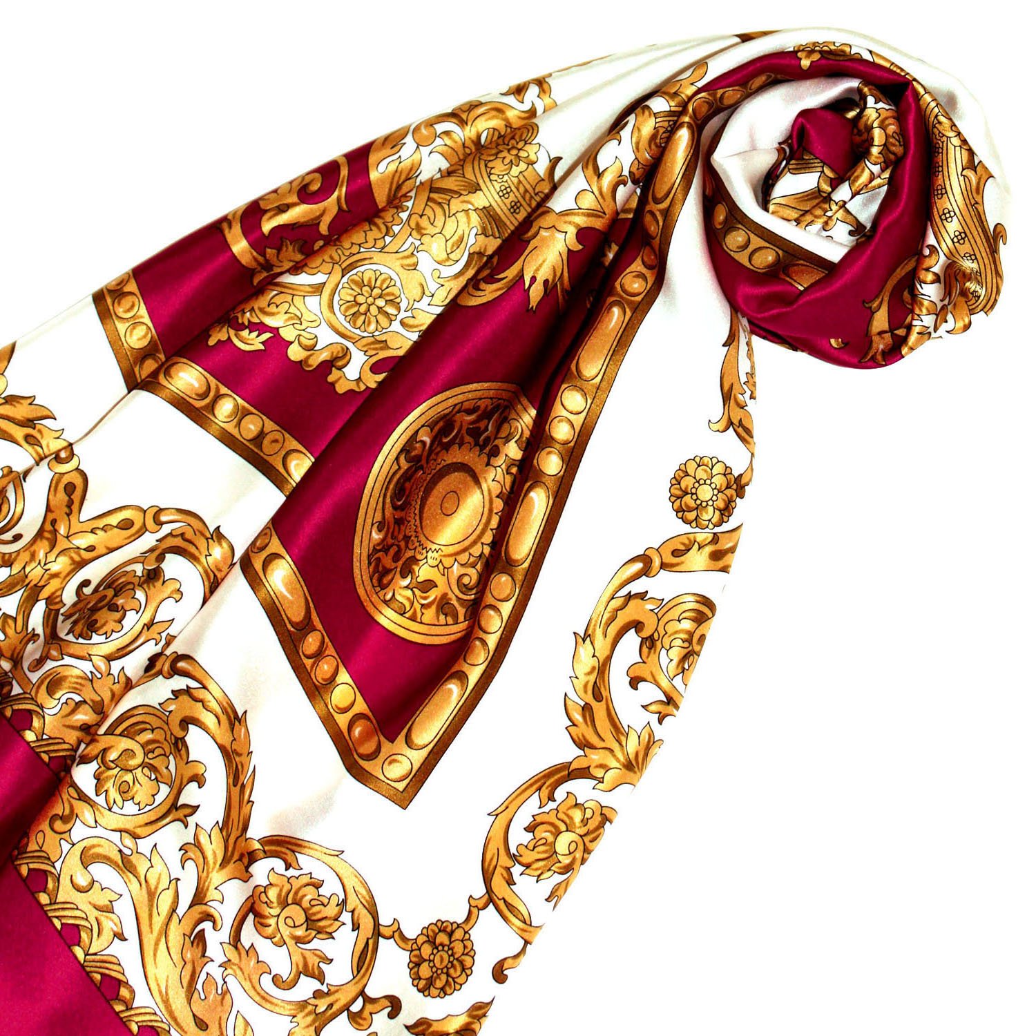 Lorenzo Cana Pañuelo de seda de marca para mujer 100% seda barroca con estampado de cachemira bufanda bufanda de marca, rojo, 100 x 100 cm