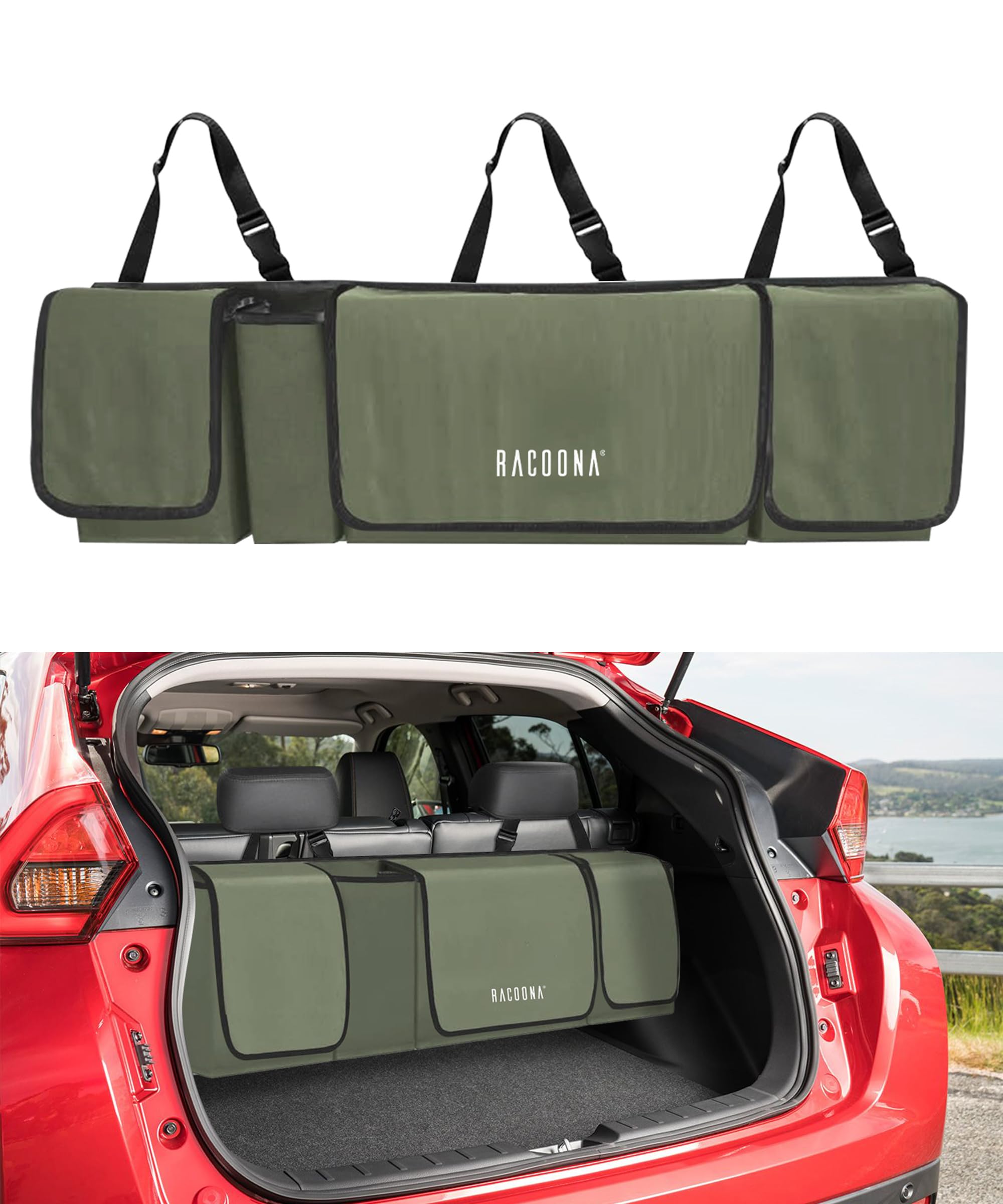 Car Organizer,Trunk Organizer for SUV,Car Trunk Organizer and Storage,Interior Car Accessories Backseat Hanging Organizer with 4 Large Pockets,Waterproof Storage Bag for Car (Army Green)