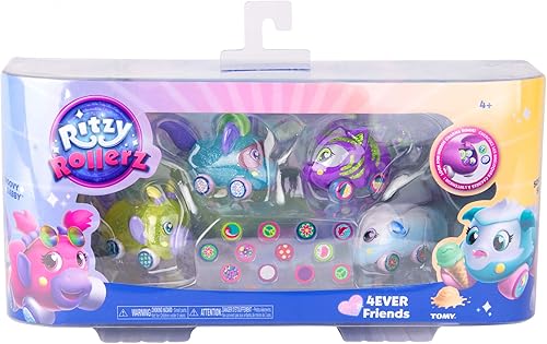 Miniatura 4 de Ritzy Rollerz - Autos de juguete para niñas con dijes sorpresa, 4Ever Friends, cuatro lindos autos con acabados únicos de moda, paquete de 4