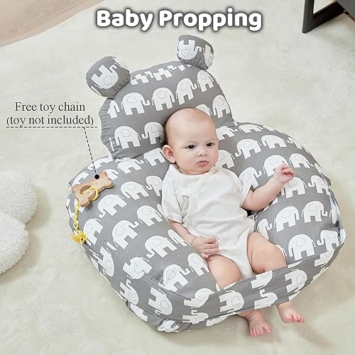 Miniatura 8 de Almohada de lactancia para lactancia, almohada de lactancia materna para apoyo de mamá, correa de cintura ajustable y funda de algodón extraíble,