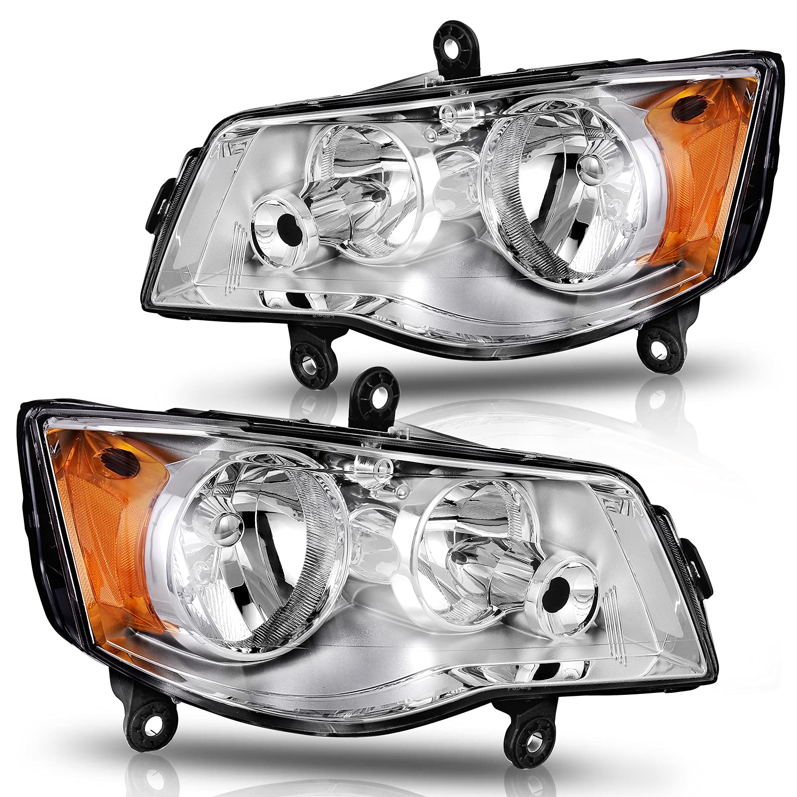 DWVO Headlights Assembly Compatible with 2011-2020 Dodge Grand Caravan 2008-2016 Chrysler Town & Country Headlamp Replacement Pair Driver and Passenger Side