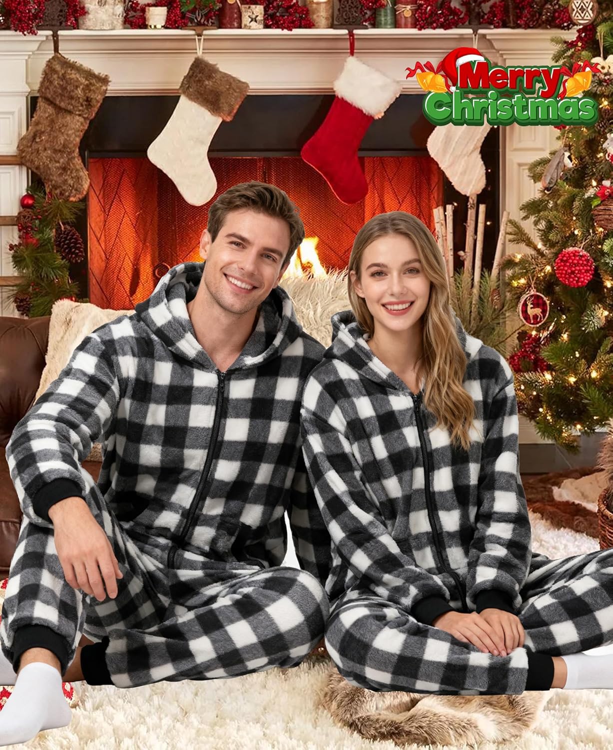 Kidukso Adult Check Onesie Pajamas Comfy Christmas Jumpsuit Zipper Sleepwear Family Matching loungewear for Women Men - Image 3