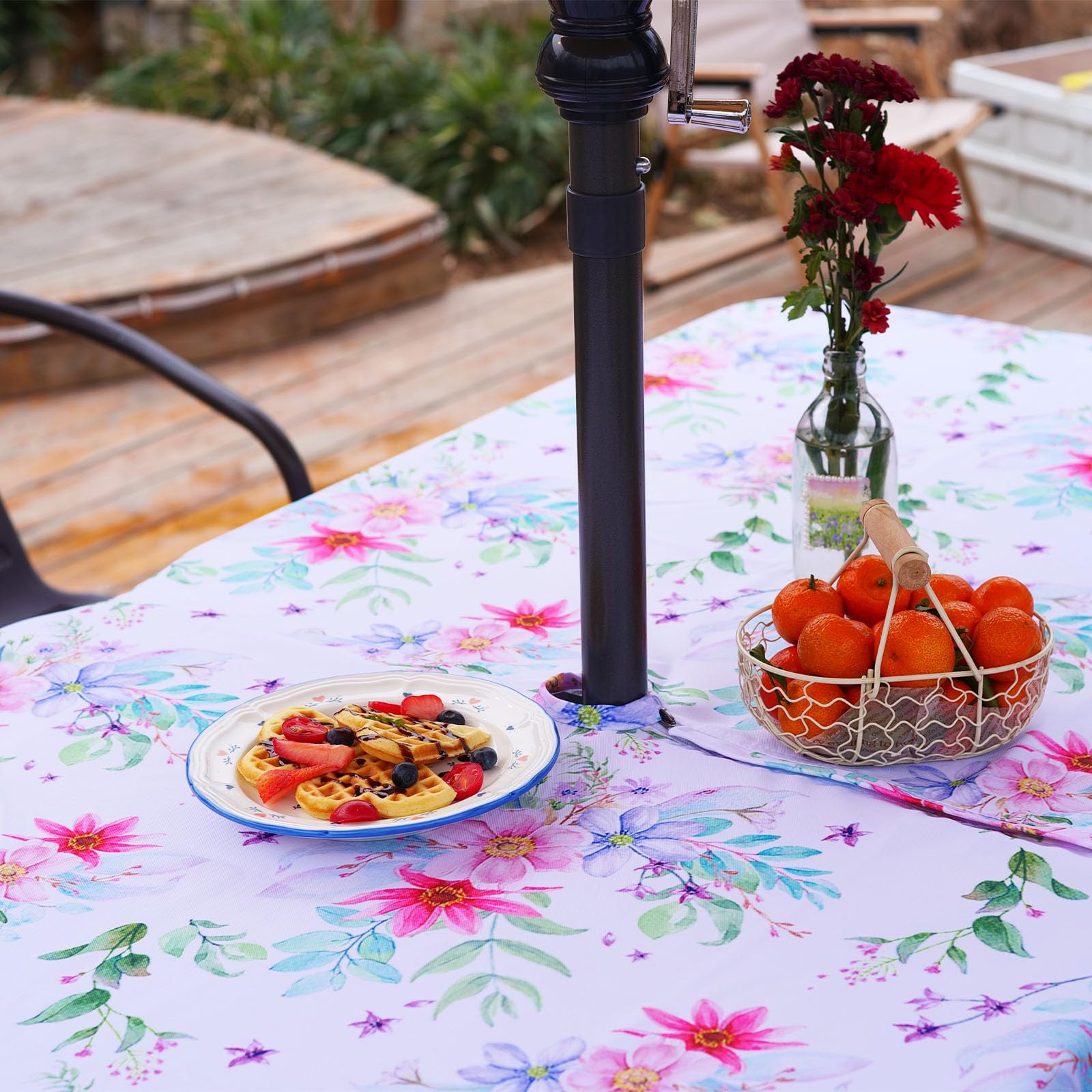 Eternal Beauty Rectangle Indoor & Outdoor Splashproof Tablecloth with Umbrella Hole and Zipper for Patio Garden Party and BBQ (152x213cm - Image 3