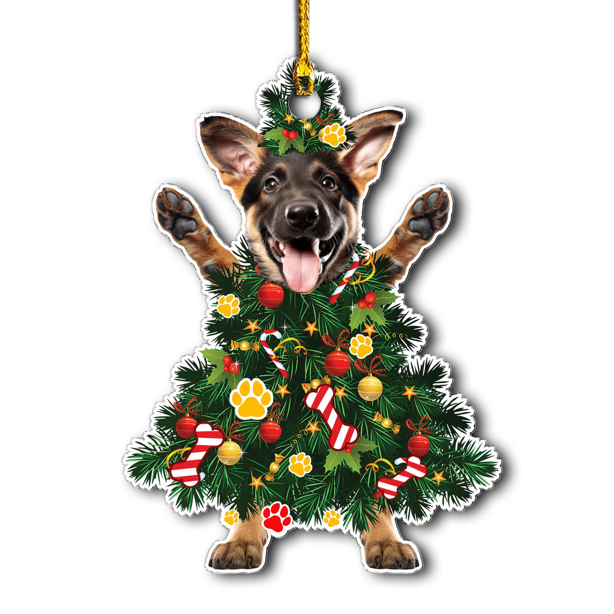 German Shepherd Face Christmas Ornament - Silver Tone Circle Holiday Decoration With Crystals - View #7