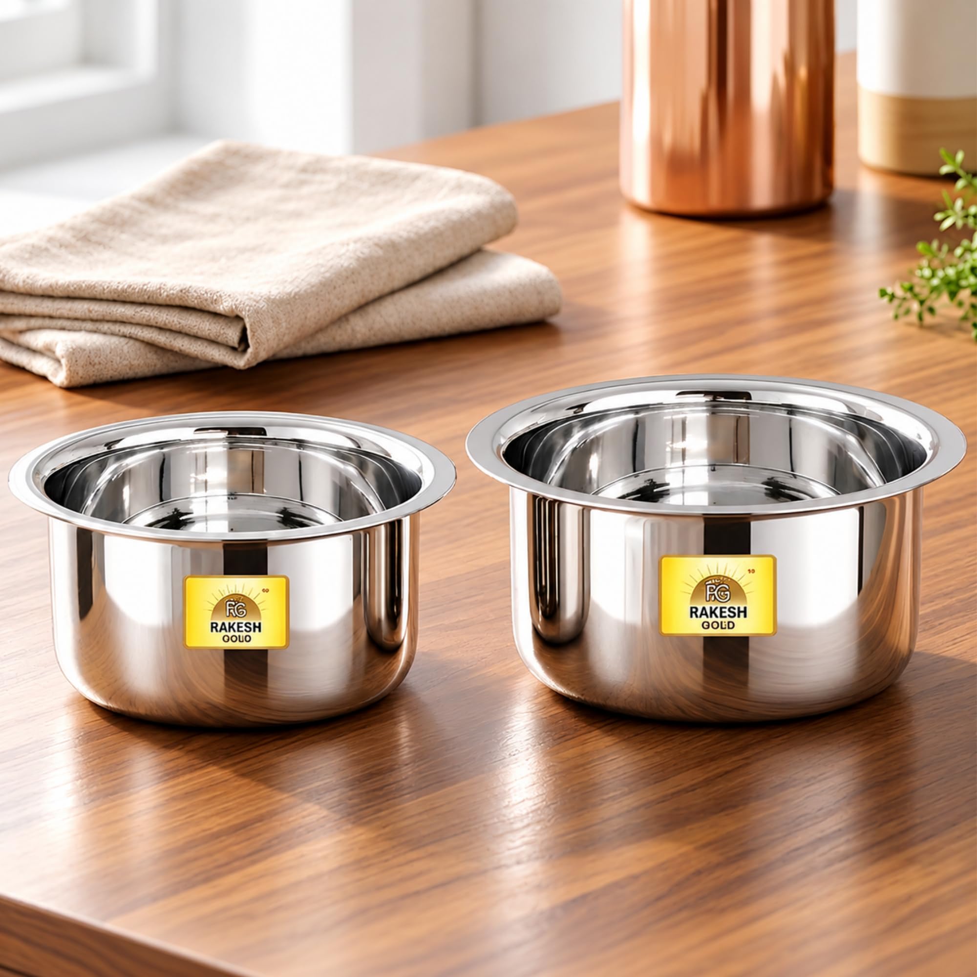 Rakesh Gold Stainless Steel Gunj Set - 2 Pots -1