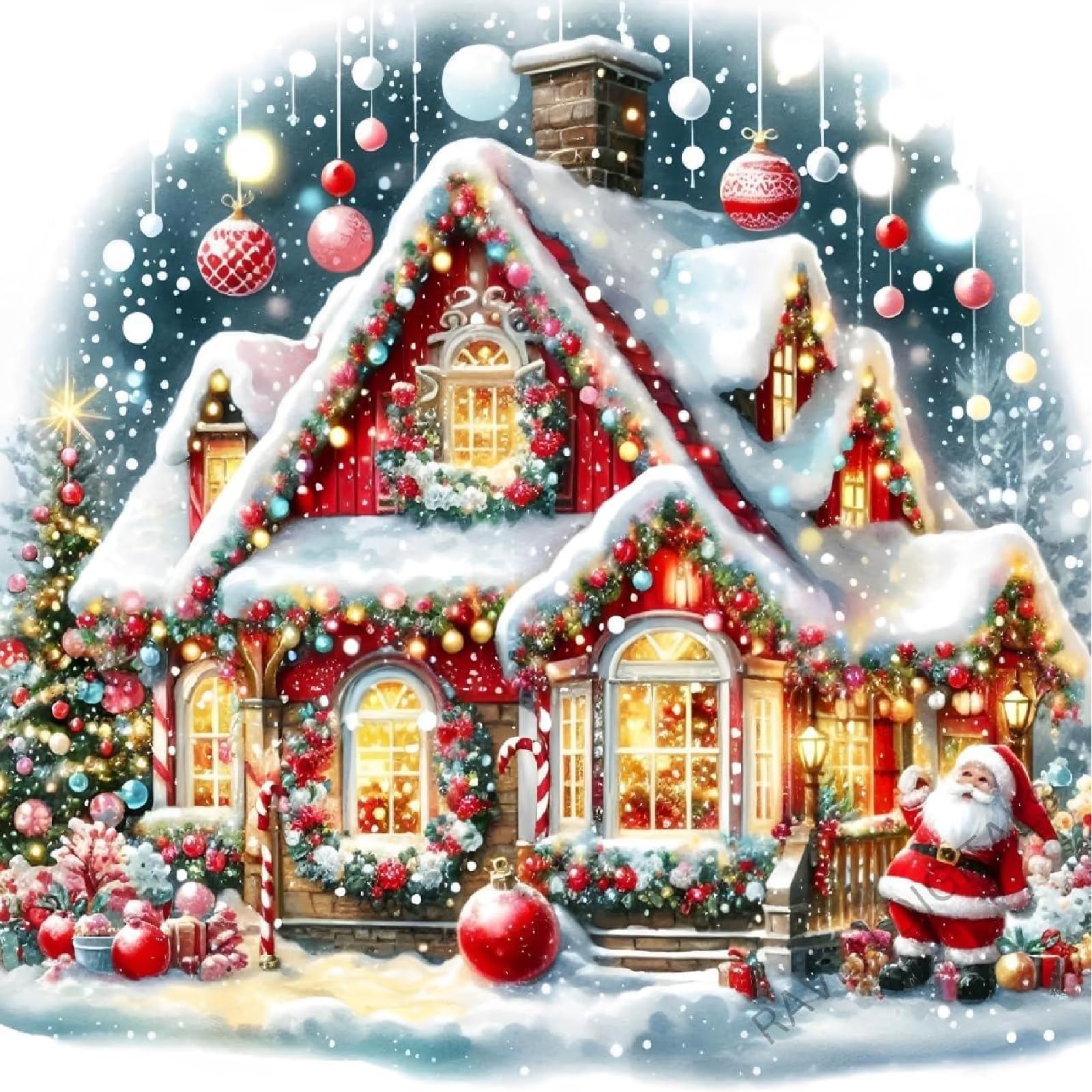 Jakener Christmas Diamond Art Kits for Adults Beginners,Diamond Painting Kits for Adults,5D Full Drill DIY Diamond Dot Gem Art Kit Wall Home Decor Arts Craft 14x14 inch