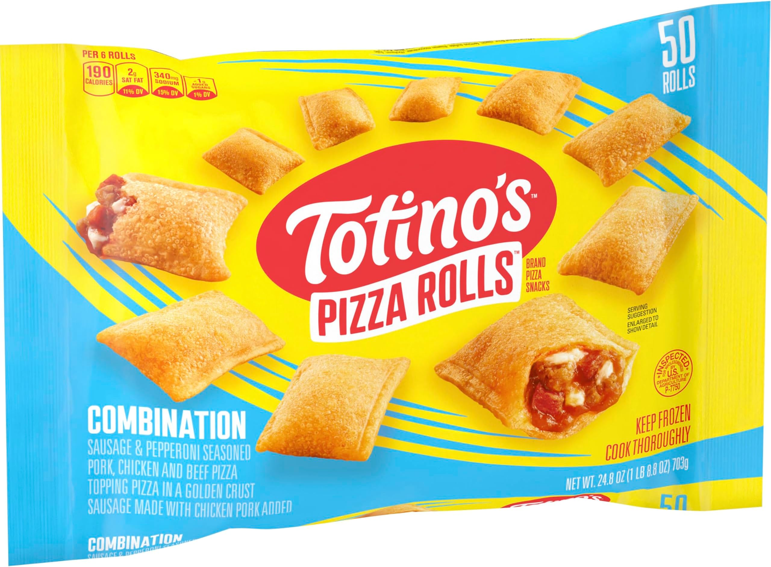 Pizza Rolls, Combination Flavored, Frozen Snacks, 50 Rolls, 24.8 oz