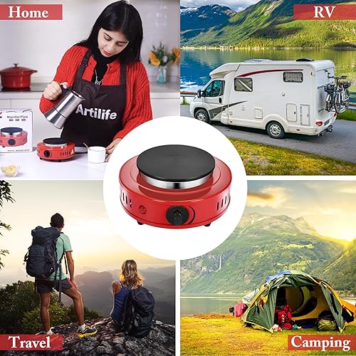 Miniatura 9 de Artilife Placa caliente pequeña de 500 W, placa caliente de moka pote, placa caliente portátil, tamaño perfecto para olla Moka