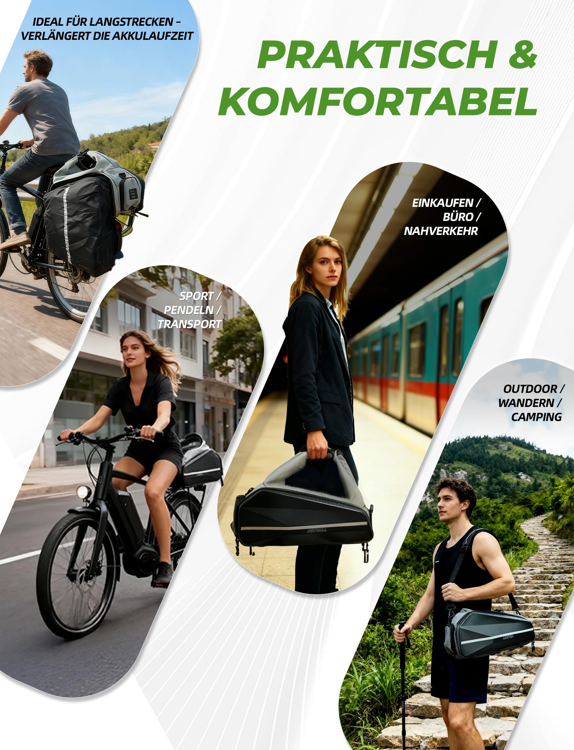 E-Bike Akku Tasche, 40L Hartschale wasserdichte Gepäckträgertasche für Elektrofahrrad mit Reflektorstreifen und Schultergurt, Fahrradtasche für E-Bikes, E-Bike Zubehör