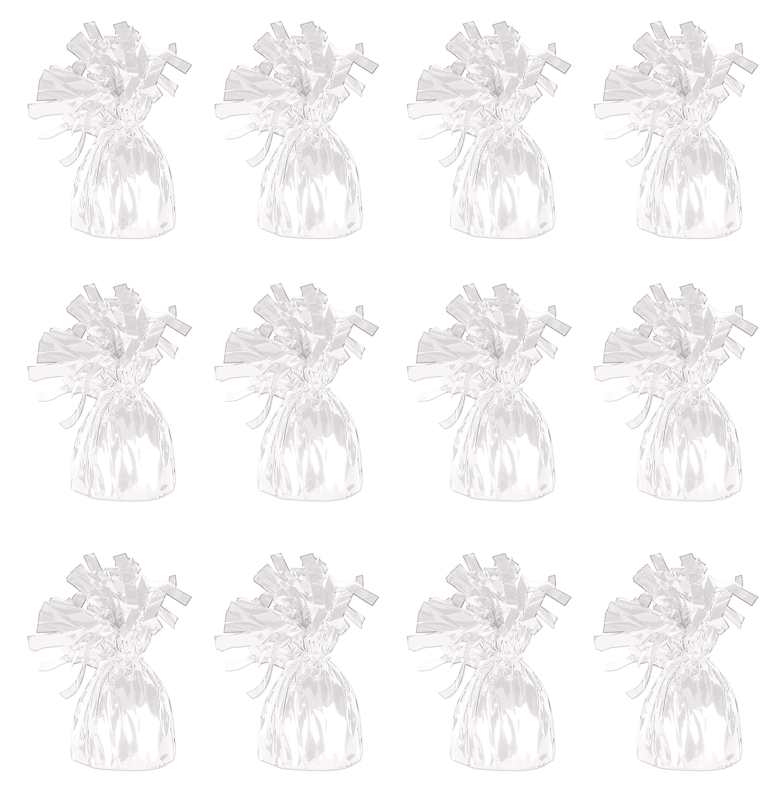 ROYALHOUSE Metallic Plastic Wrapped Balloon Weights for Party Decorations, 12 Pcs (White)