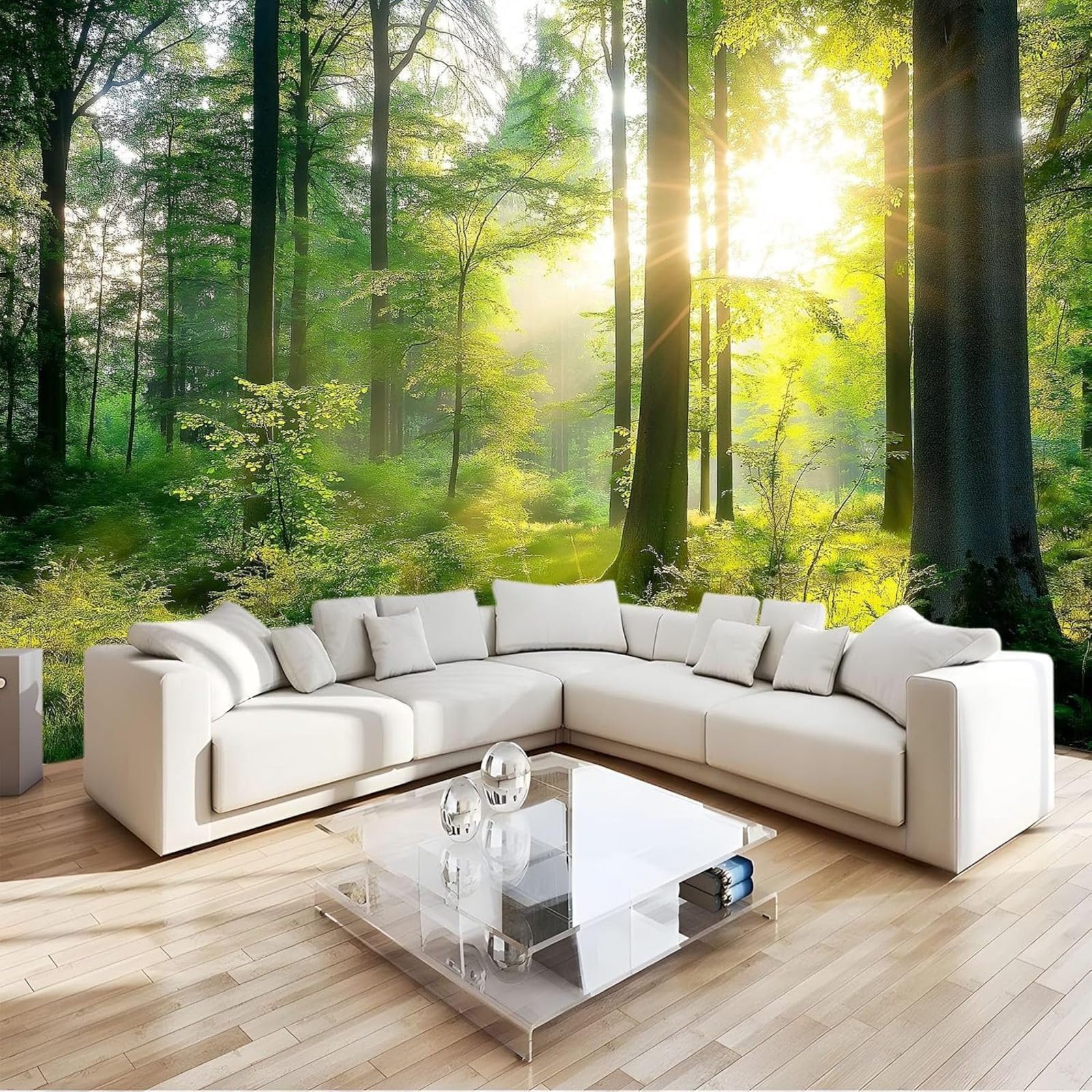 hgjdjhnf Photo Wallpaper, wall Covering, Forest Sunshine, wall, Bedroom, Living Room, Green, 430cm x 300cm