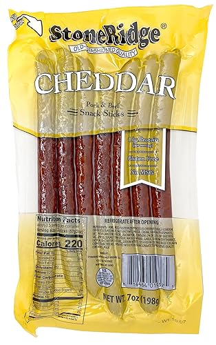 Stoneridge Old-Fashioned Quality Palitos de carne Cheddar de 7 onzas (7 palitos de carne de una onza), palitos de carne de cecina, sin MSG, sin