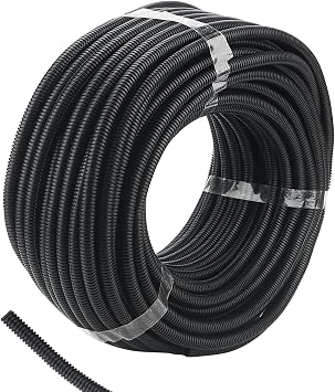 50M Black Corrugated Conduit, Flexible Cable Wire Protective Tube for Home, Office, and Industrial Use ID 10mm x OD 13mm