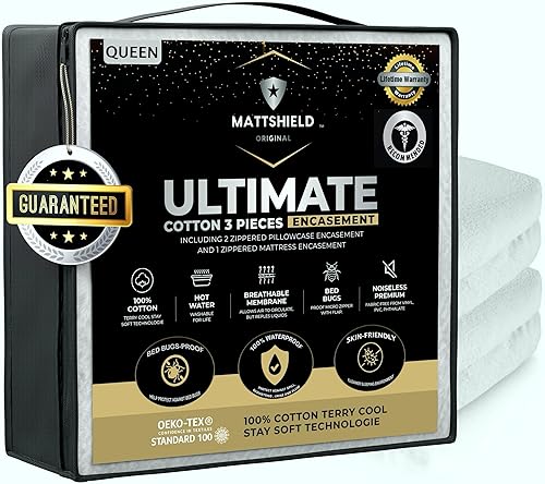 MATTSHIELD Ultimate 3-Piece Kit - Bed Bug-Proof Mattress Cover Queen