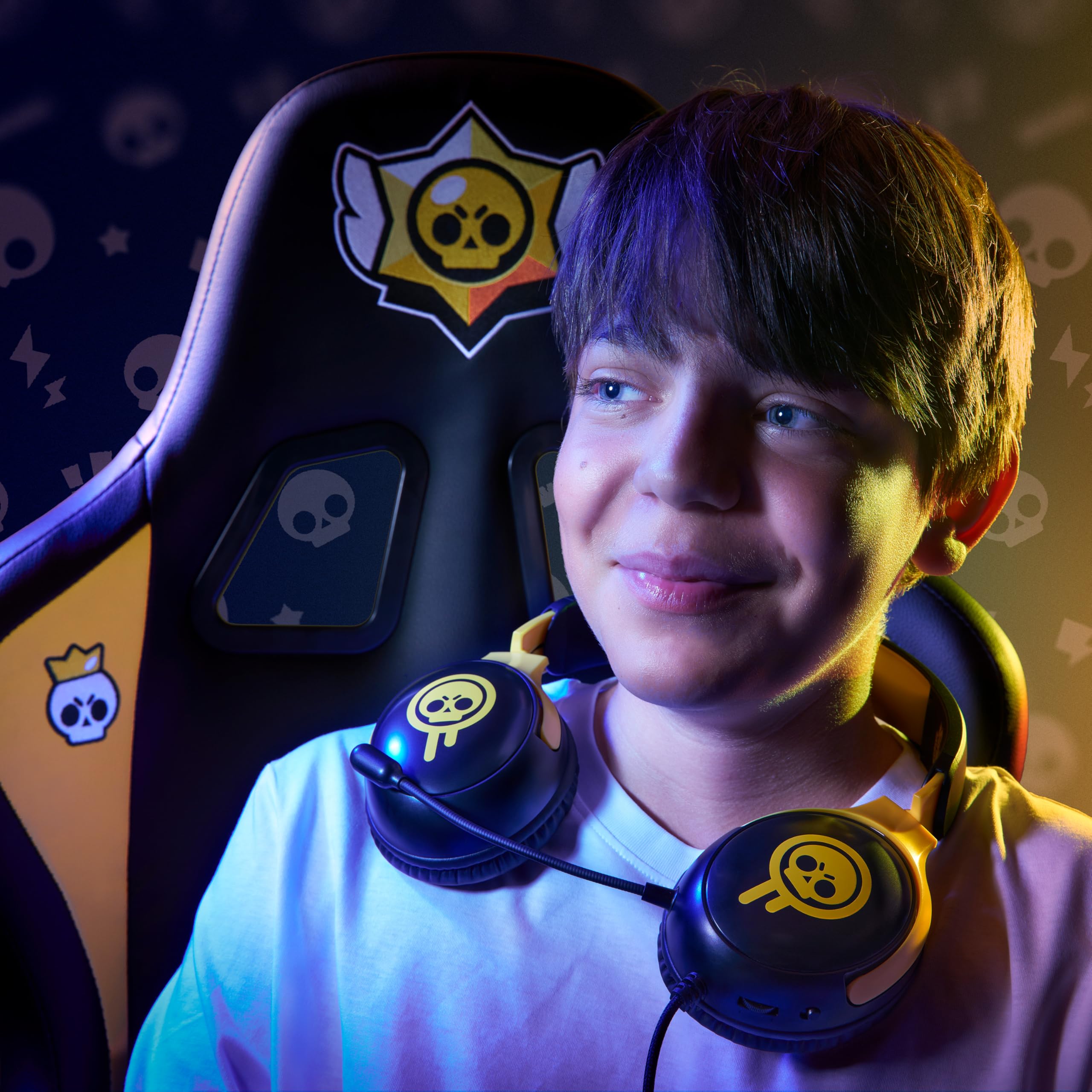 SUBSONIC Sedia Gaming Brawl Stars, Ergonomica da Ufficio, Nero, Similpelle, Braccioli 3D Regolabili, Altezza 46-56cm, Supporto Lombare, Carico Massimo 110kg