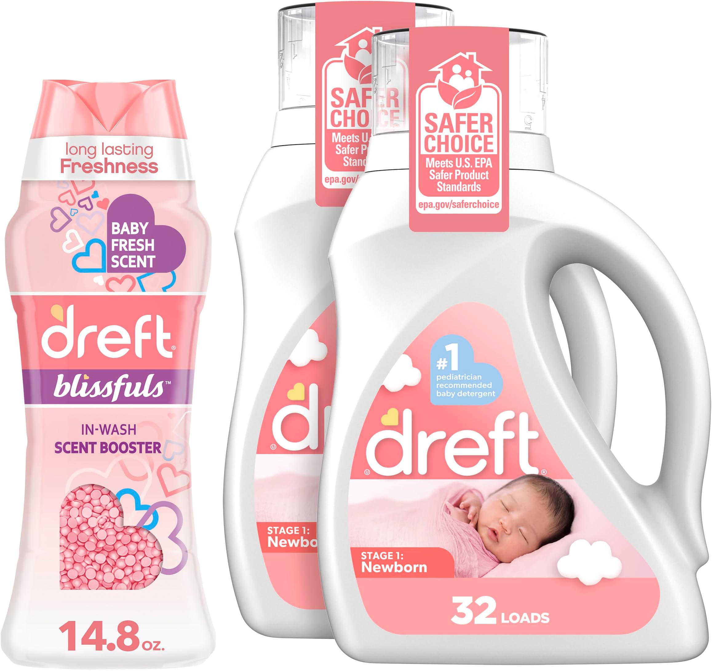 Dreft Newborn Baby Laundry Detergent, 64 Loads (2Pack