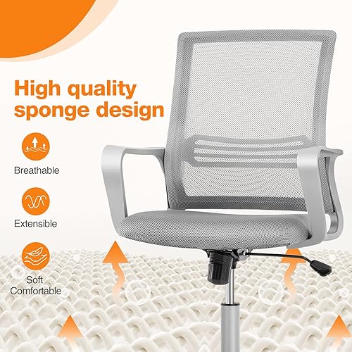 Miniatura 5 de Silla ergonómica de escritorio para oficina en casa soporte lumbar de respaldo medio asiento acolchado y reposabrazos silla de computadora altura