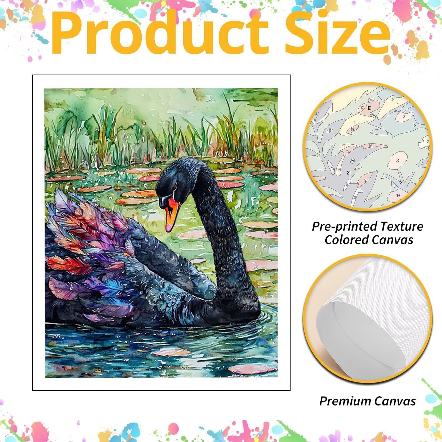 WEISHIWE Cigno nero Dipingere con i Numeri per Adulti, 70x90cm a-340 | Paint by Numbers Kit con Pennelli e Acrilico Pigmento, Fai da te Olio La Pittura di Numeri Kit, Decora la Casa, senza Cornice