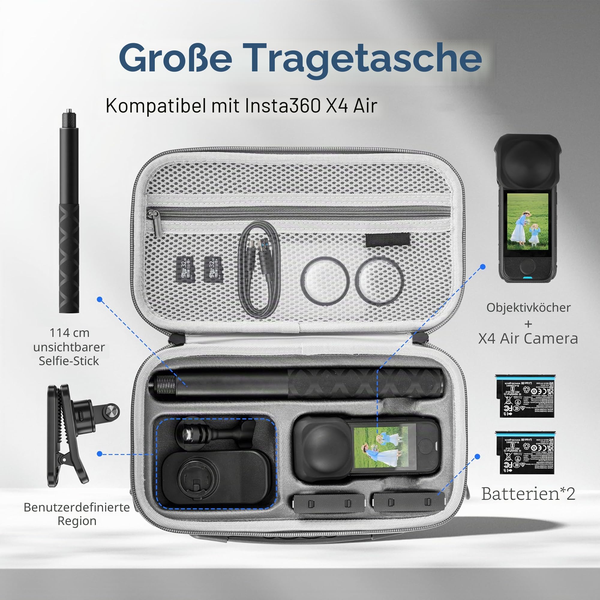 X4 Air Tasche Hülle für insta360 x4 Air Objektivschutz Tragetasche Schutzhülle Hartschale Case Reiseschutz mit Karabiner für Insta 360 Zubehör