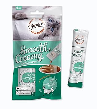 Gnawlers Lickable Wet Creamy Cat Treats for Adult & Senior Cats, Healthy Cat Treat, Pack of 6 (24x15g Tubes), Sold by DogsNCats